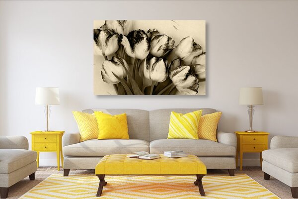 Tablou lalele de primăvară în design sepia