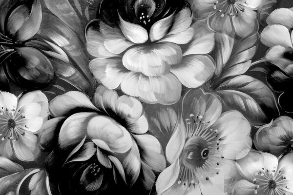 Tablou lumea impresionistă a florilor în design alb-negru