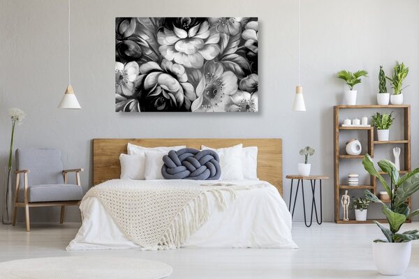 Tablou lumea impresionistă a florilor în design alb-negru
