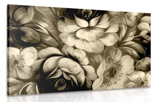 Tablou lumea impresionistă a florilor în design sepia