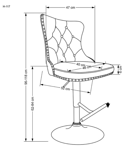 Scaun bar H117, gri/negru, stofa catifelata/otel, 47x52x96/118 cm
