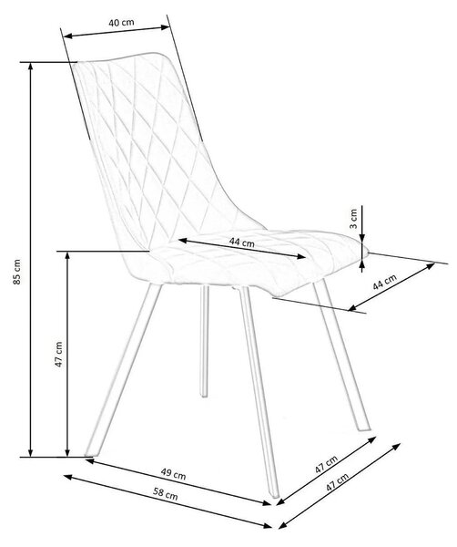 Scaun K450, negru, stofa catifelata/metal, 44x58x85 cm