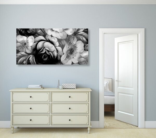 Tablou lumea florilor în design alb-negru