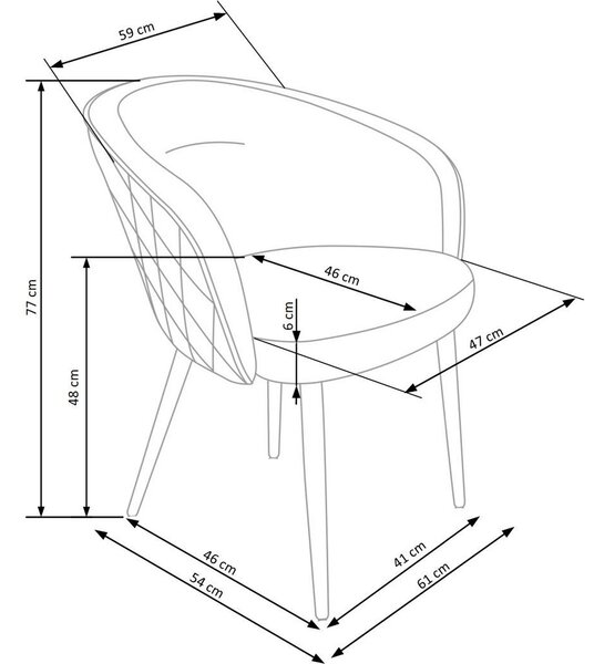 Scaun living galben K430, stofa catifelata/metal, 51x54x77 cm