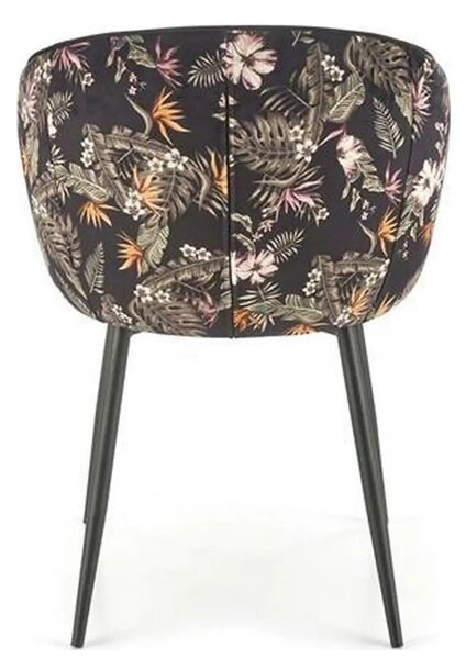 Scaun tapitat K506, negru, cu imprimeu floral, stofa catifelata, 55x60