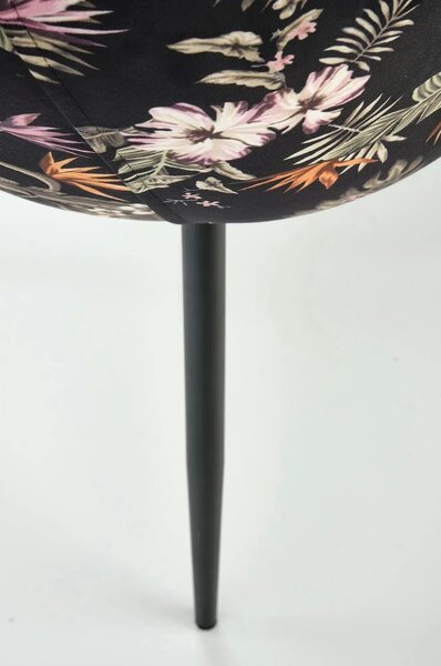 Scaun tapitat K506, negru, cu imprimeu floral, stofa catifelata, 55x60