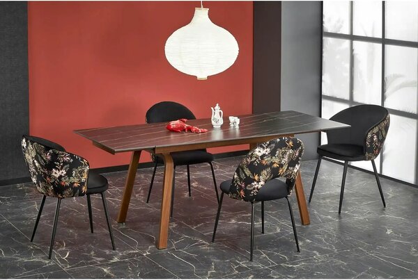 Scaun tapitat K506, negru, cu imprimeu floral, stofa catifelata, 55x60