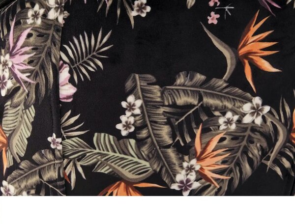 Scaun tapitat K506, negru, cu imprimeu floral, stofa catifelata, 55x60