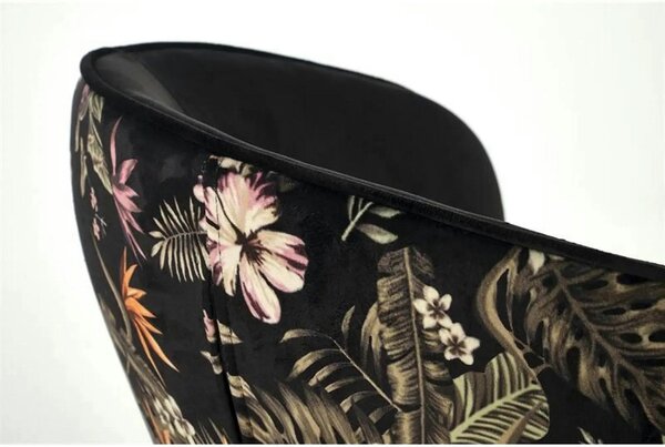 Scaun tapitat K506, negru, cu imprimeu floral, stofa catifelata, 55x60