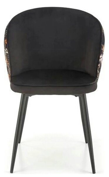 Scaun tapitat K506, negru, cu imprimeu floral, stofa catifelata, 55x60