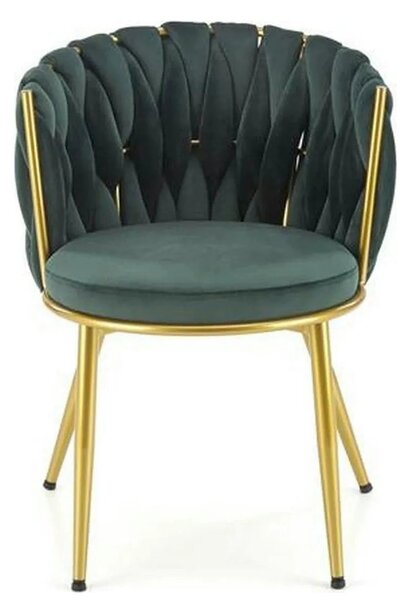 Scaun de dining K517, verde inchis/auriu, stofa catifelata/metal, 57x6
