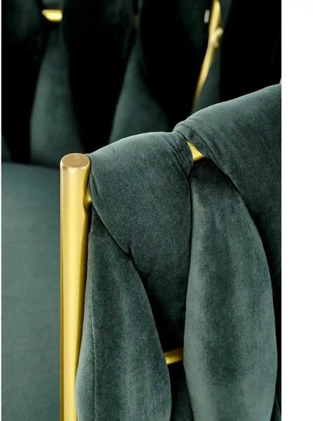 Scaun de dining K517, verde inchis/auriu, stofa catifelata/metal, 57x6