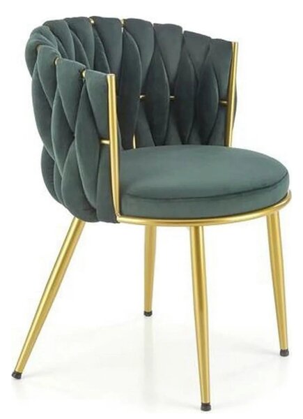 Scaun de dining K517, verde inchis/auriu, stofa catifelata/metal, 57x6