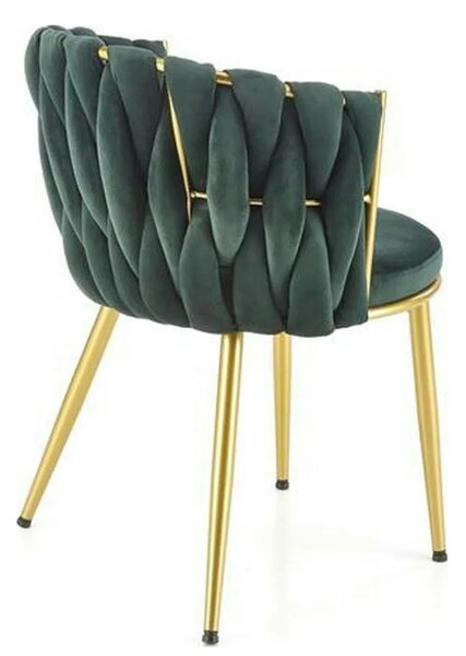 Scaun de dining K517, verde inchis/auriu, stofa catifelata/metal, 57x6