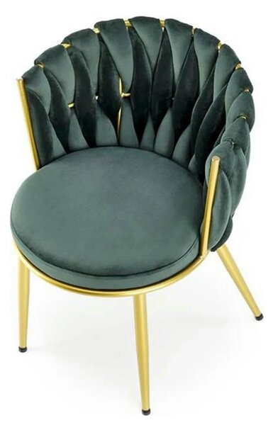 Scaun de dining K517, verde inchis/auriu, stofa catifelata/metal, 57x6