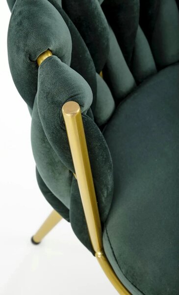 Scaun de dining K517, verde inchis/auriu, stofa catifelata/metal, 57x6