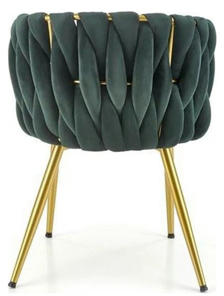 Scaun de dining K517, verde inchis/auriu, stofa catifelata/metal, 57x6