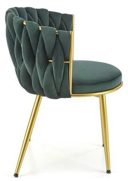 Scaun de dining K517, verde inchis/auriu, stofa catifelata/metal, 57x6