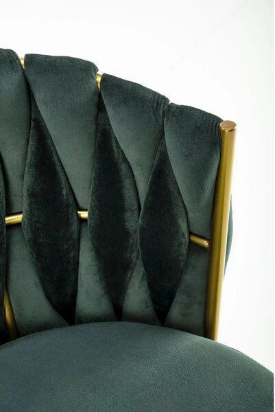 Scaun de dining K517, verde inchis/auriu, stofa catifelata/metal, 57x6
