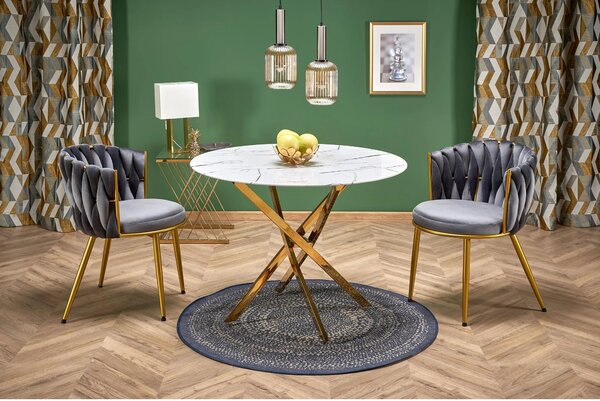 Scaun de dining K517, gri/auriu, stofa catifelata/metal, 57x60x79 cm