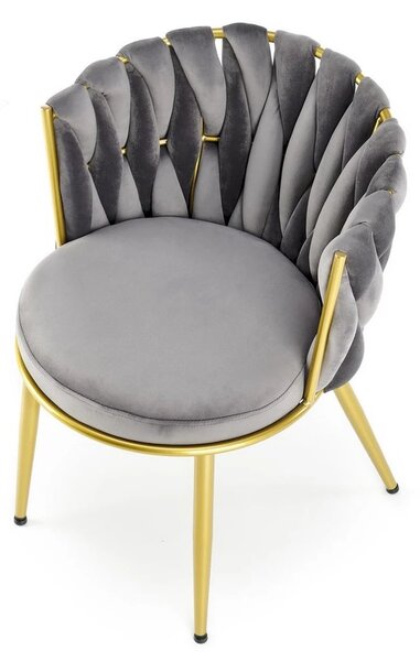 Scaun de dining K517, gri/auriu, stofa catifelata/metal, 57x60x79 cm