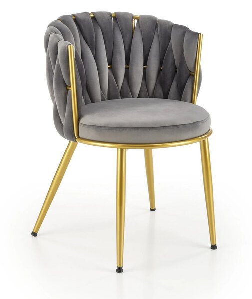 Scaun de dining K517, gri/auriu, stofa catifelata/metal, 57x60x79 cm