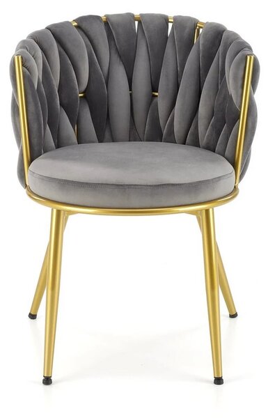 Scaun de dining K517, gri/auriu, stofa catifelata/metal, 57x60x79 cm