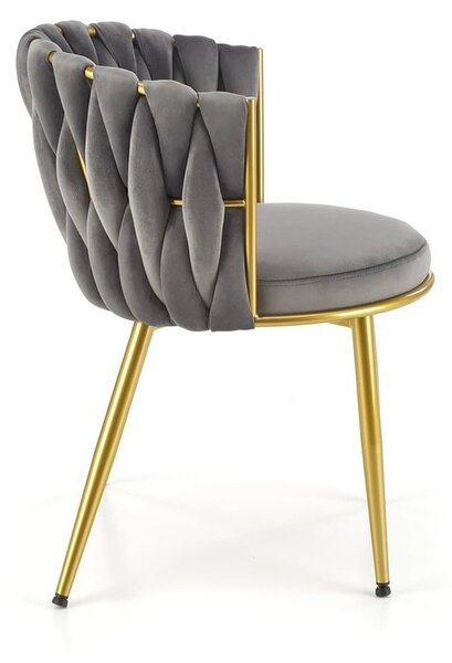 Scaun de dining K517, gri/auriu, stofa catifelata/metal, 57x60x79 cm