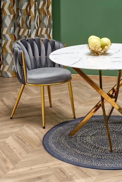 Scaun de dining K517, gri/auriu, stofa catifelata/metal, 57x60x79 cm