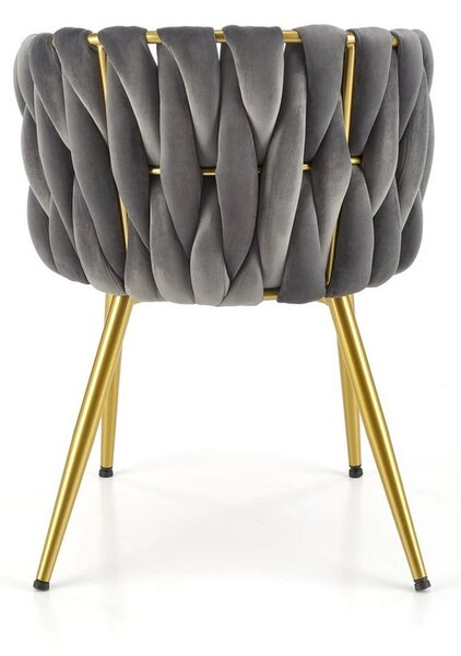Scaun de dining K517, gri/auriu, stofa catifelata/metal, 57x60x79 cm
