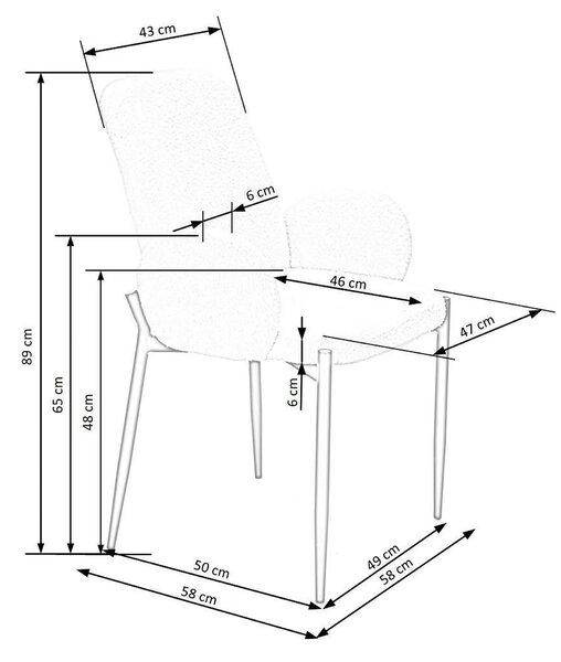Scaun K477, crem/negru, stofa/metal, 58x58x89 cm