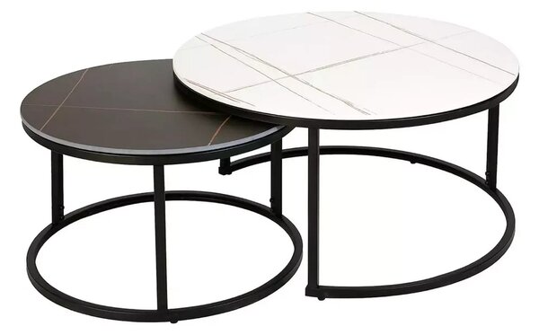 Set 2 masute cafea FERRANTE B, alb/negru, ceramica/metal