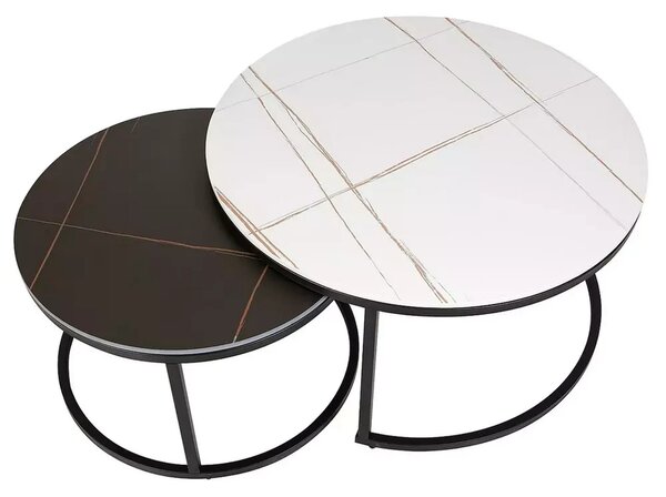 Set 2 masute cafea FERRANTE B, alb/negru, ceramica/metal