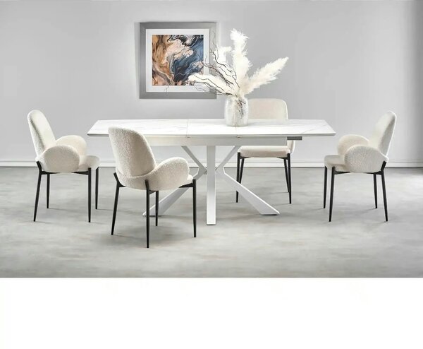 Scaun K477, crem/negru, stofa/metal, 58x58x89 cm