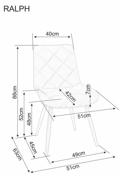 Scaun bej tapitat RALPH, stofa catifelata/metal, 51x42x88 cm