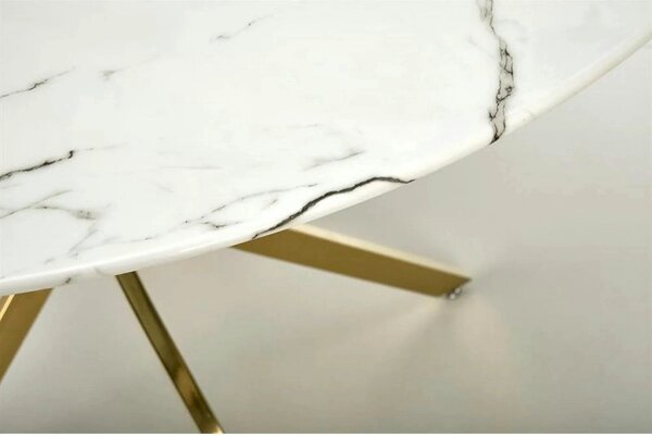 Masa bucatarie dimensiuni mici RAYMOND 2, alb/auriu, sticla/otel, 100x