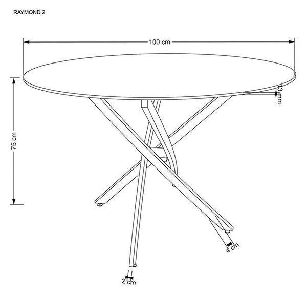 Masa bucatarie dimensiuni mici RAYMOND 2, alb/auriu, sticla/otel, 100x