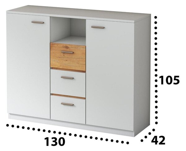 Comoda EFFECT, alb andersen/stejar lancelot, PAL, 130x42x105 cm