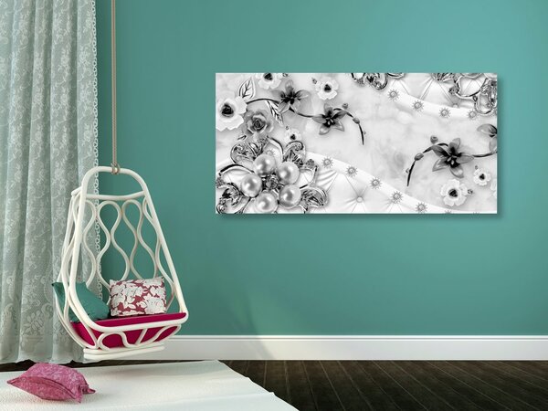Tablou bijuterii florale de lux în design alb-negru