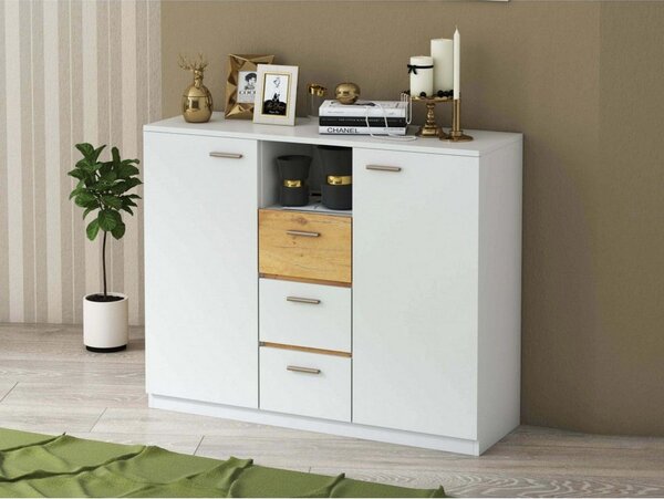 Comoda EFFECT, alb andersen/stejar lancelot, PAL, 130x42x105 cm