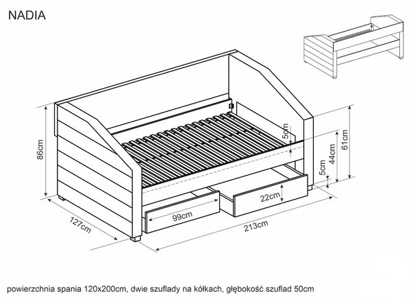 Pat tip divan NADIA 120x200, stofa catifelata gri, cu somiera si serta