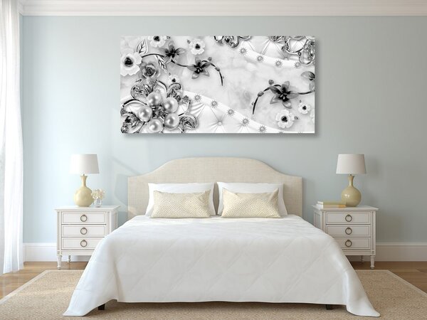 Tablou bijuterii florale de lux în design alb-negru