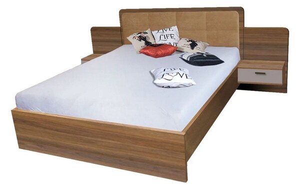 Cadru pat EFFECT 160x200, stejar columbia/gri, PAL/stofa, cu 2 noptier