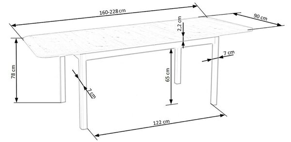 Masa extensibila FLORIAN, alb, 160/228x90x78 cm