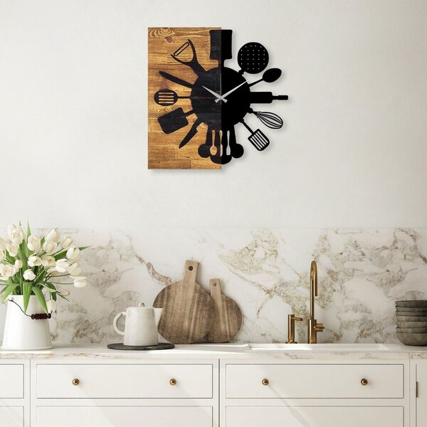 Ceas decorativ Clock 32, negru/stejar, lemn/metal, 60x58 cm