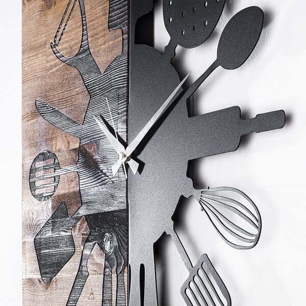 Ceas decorativ Clock 32, negru/stejar, lemn/metal, 60x58 cm