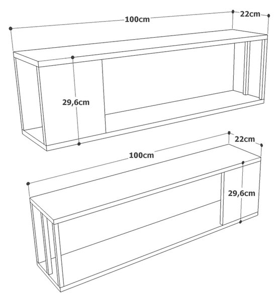 Set 2 rafturi VG18 - A, nuc/gri, PAL melaminat, 100x22x30 cm