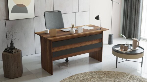 Masa birou VARIO A, nuc/gri, PAL melaminat, 140x60x74 cm