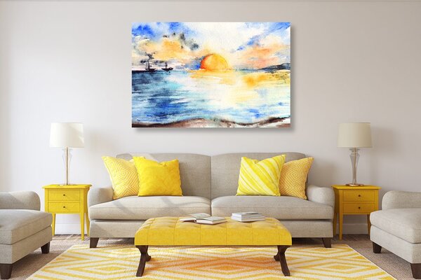 Tablou apus de soare radiant la mare