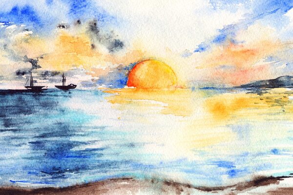 Tablou apus de soare radiant la mare